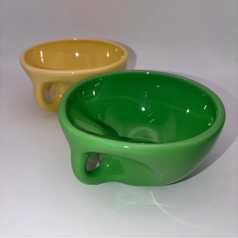 Vintage Elan McPherson Flavour Buddha Ceramic Green & Yellow Udon Bowls Mugs MCM